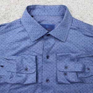 David Donahue Shirt Mens 15, Medium Blue Fusion 100%‎ Cotton Long Sleeve Button